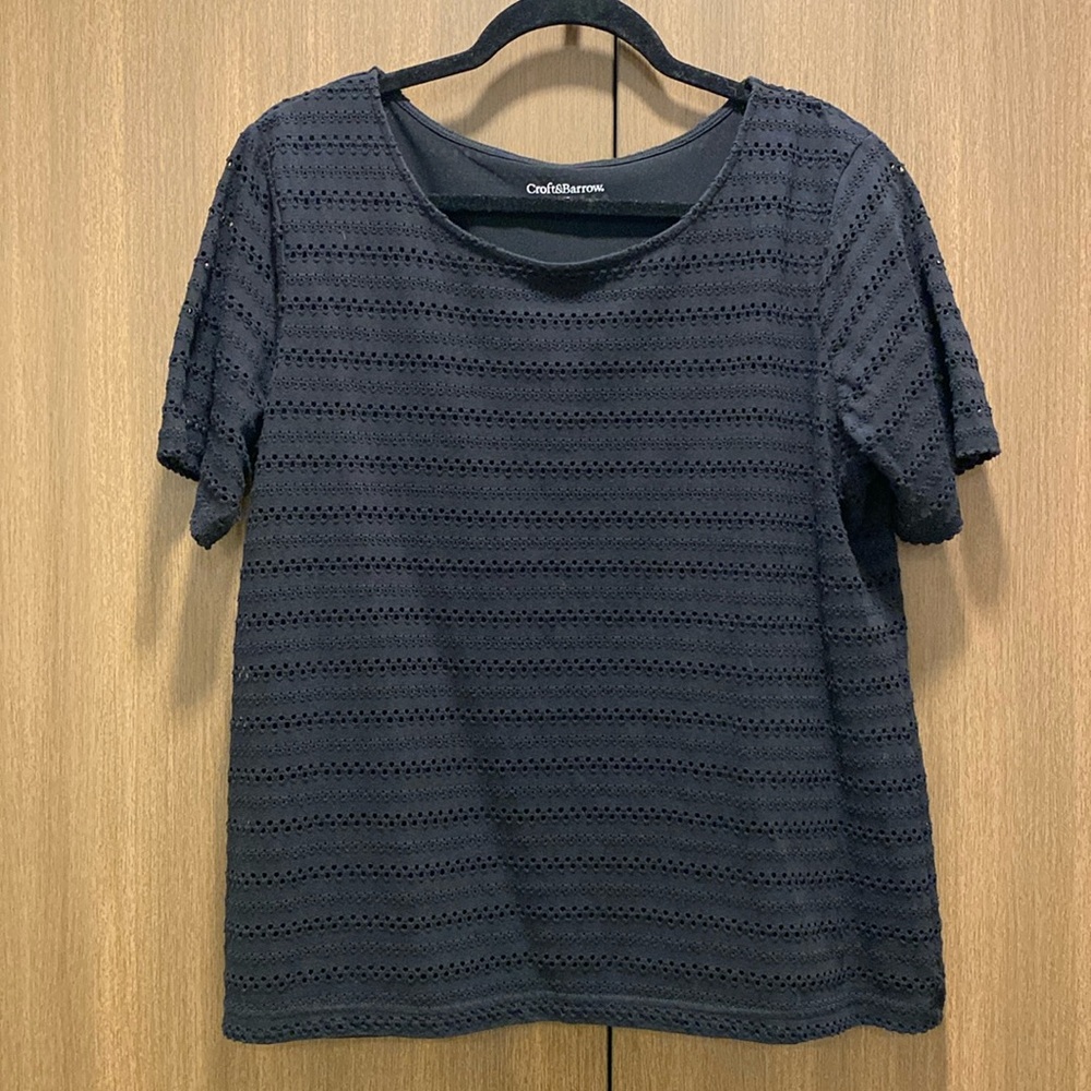 Croft‎ & Barrow Black Eyelet Blouse Size XL